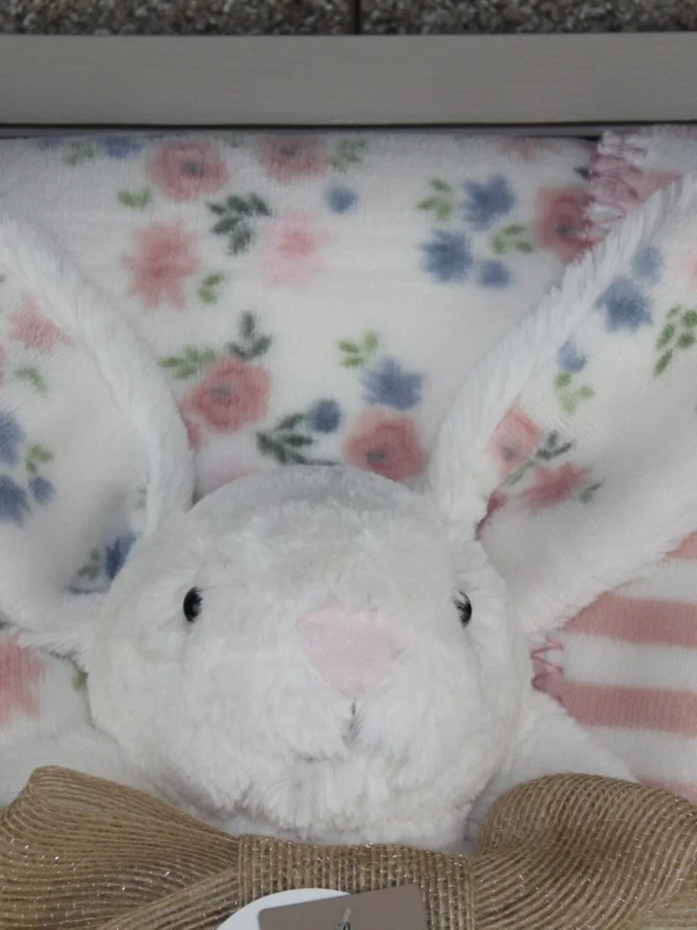Chick Pea Floral White Bunny Plush Toy Baby Blanket Set Pink White Striped NWT